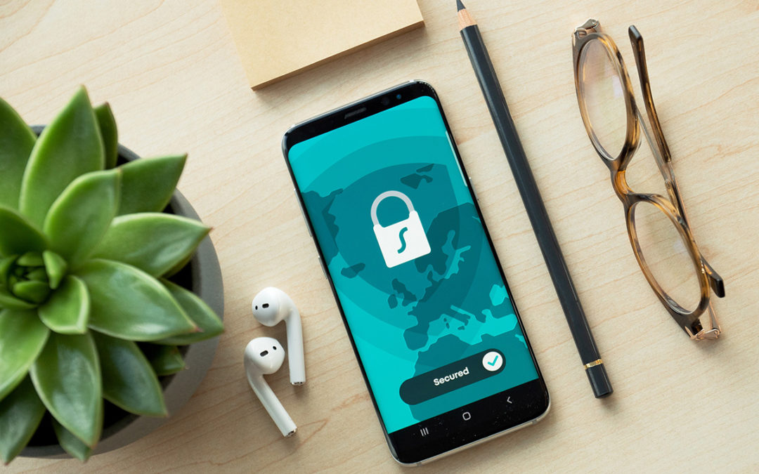 Phone with padlock graphic representing data and password security